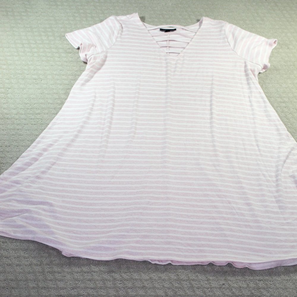 Lane Bryant Size 22/24 Super Soft Pink and White Striped Midi Knit Dress